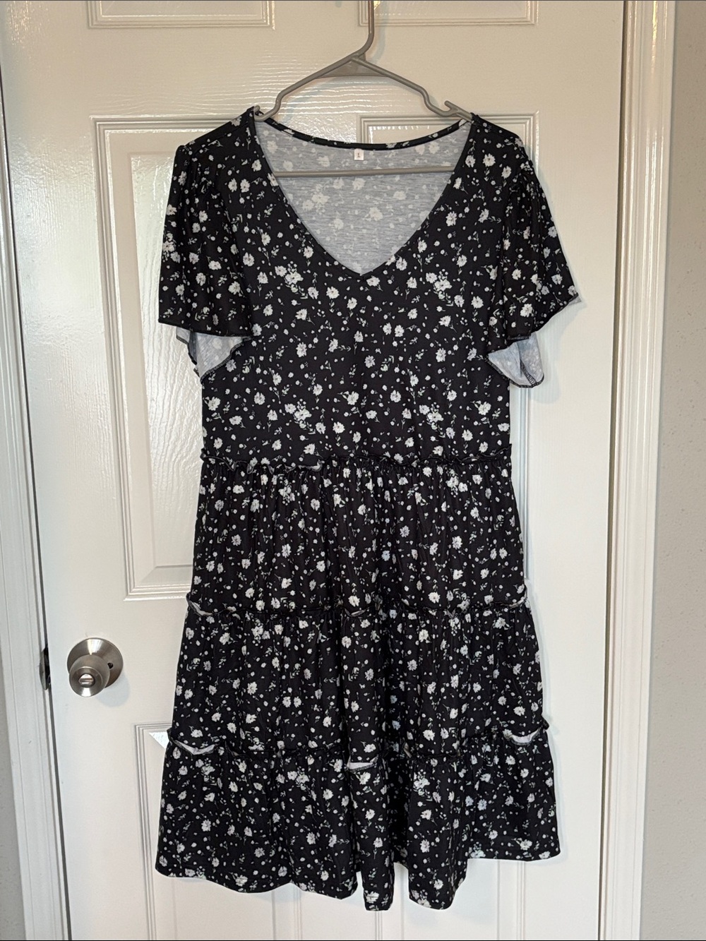 Black Floral V-Neck Tiered Dress